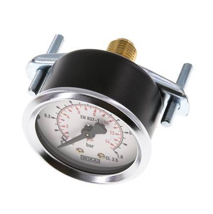 0..1 Bar (0..15 psi) Panel Mount Pressure Gauge Steel/Brass 50 mm Class 2.5 (Bracket)
