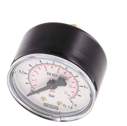 0..1 Bar (0..15 psi) Pressure Gauge Rear Steel/Brass 50 mm Class 1.6