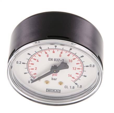 0..1 Bar (0..15 psi) Pressure Gauge Rear Steel/Brass 63 mm Class 1.6
