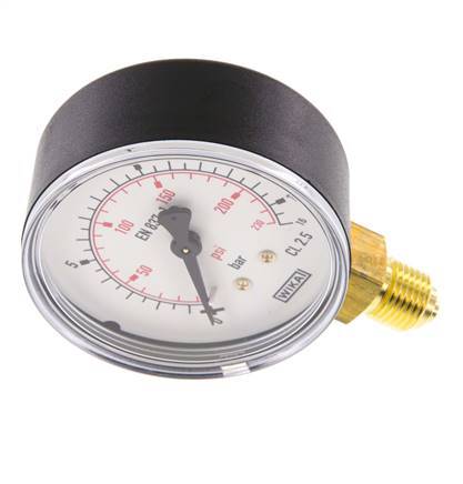 0..16 Bar (0..232 psi) Pressure Gauge Below Plastic/Brass 63 mm Class 2.5