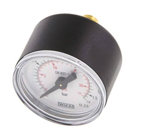 0..1.6 Bar (0..23 psi) Pressure Gauge Rear Plastic/Brass 40 mm Class 2.5
