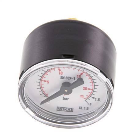 0..1.6 Bar (0..23 psi) Pressure Gauge Rear Steel/Brass 40 mm Class 1.6