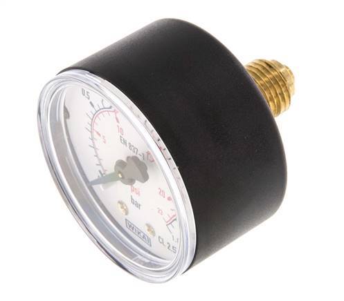 0..1.6 Bar (0..23 psi) Pressure Gauge Rear Plastic/Brass 50 mm Class 2.5