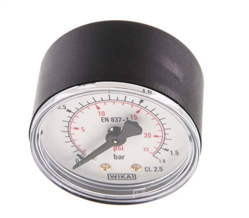 0..1.6 Bar (0..23 psi) Pressure Gauge Rear Plastic/Brass 50 mm Class 2.5