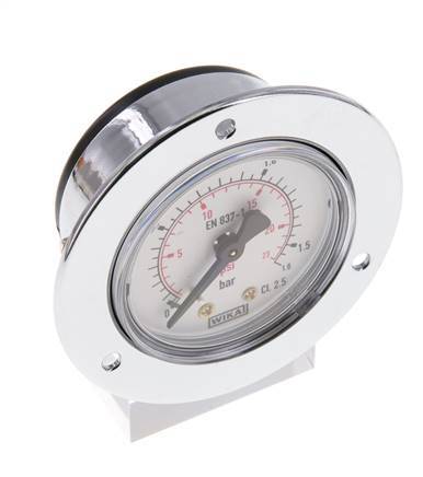 0..1.6 Bar (0..23 psi) Panel Mount Pressure Gauge Steel/Brass 50 mm Class 2.5 (Front Panel)