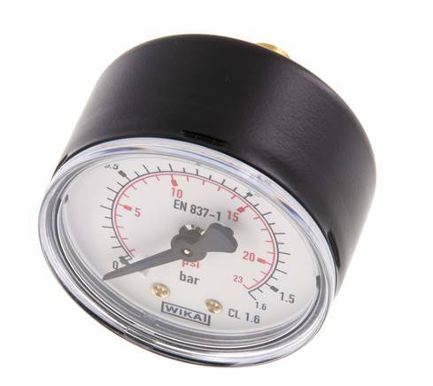 0..1.6 Bar (0..23 psi) Pressure Gauge Rear Steel/Brass 50 mm Class 1.6
