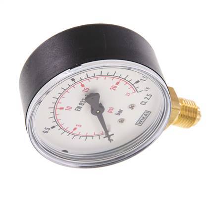 0..1.6 Bar (0..23 psi) Pressure Gauge Below Plastic/Brass 63 mm Class 2.5