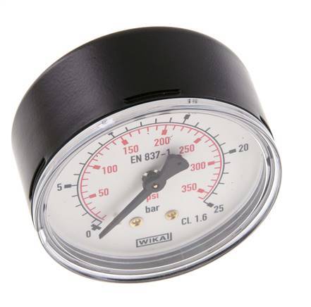 0..25 Bar (0..363 psi) Pressure Gauge Rear Steel/Brass 63 mm Class 1.6
