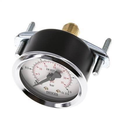 0..2.5 Bar (0..36 psi) Panel Mount Pressure Gauge Steel/Brass 50 mm Class 2.5 (Bracket)