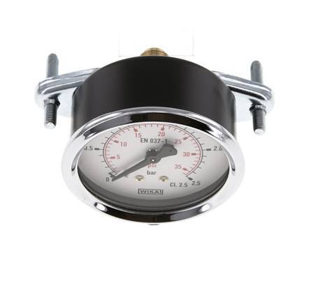 0..2.5 Bar (0..36 psi) Panel Mount Pressure Gauge Steel/Brass 63 mm Class 2.5 (Bracket)