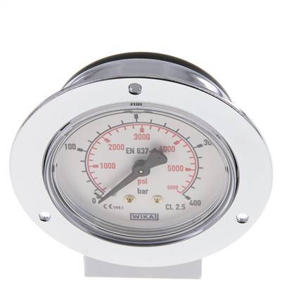 0..400 Bar (0..5802 psi) Panel Mount Pressure Gauge Steel/Brass 63 mm Class 2.5 (Front Panel)