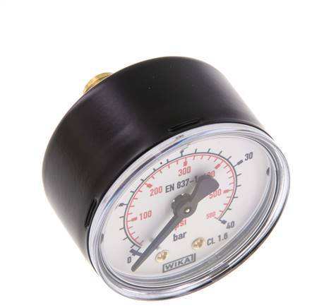 0..40 Bar (0..580 psi) Pressure Gauge Rear Steel/Brass 50 mm Class 1.6