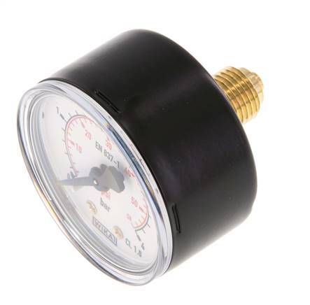 0..4 Bar (0..58 psi) Pressure Gauge Rear Steel/Brass 50 mm Class 1.6