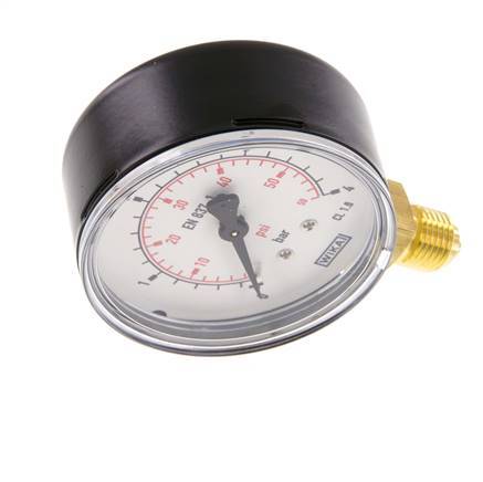 0..4 Bar (0..58 psi) Pressure Gauge Below Steel/Brass 63 mm Class 1.6
