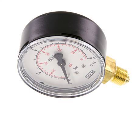 0..4 Bar (0..58 psi) Pressure Gauge Below Steel/Brass 63 mm Class 1.6