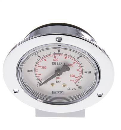 0..60 Bar (0..870 psi) Panel Mount Pressure Gauge Steel/Brass 63 mm Class 2.5 (Front Panel)
