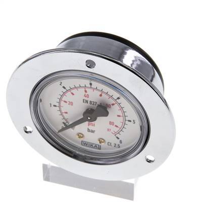 0..6 Bar (0..87 psi) Panel Mount Pressure Gauge Steel/Brass 50 mm Class 2.5 (Front Panel)