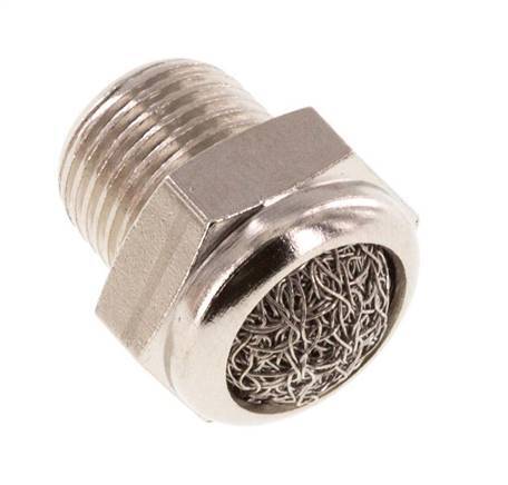 NPT 1/8'' Nickel-Plated Brass Compact Pneumatic Muffler 1.4301 Wire Mesh [5 Pieces]