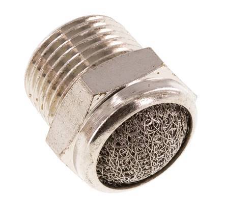 NPT 3/8'' Nickel-Plated Brass Compact Pneumatic Muffler 1.4301 Wire Mesh [2 Pieces]