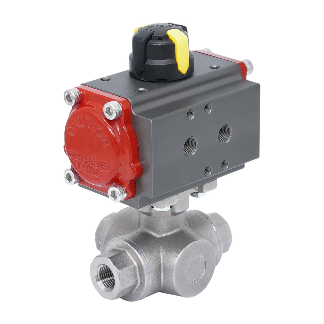 Rp 1-1/2'' T-Port 3-Way Pneumatic Stainless Steel Ball Valve Spring-closing