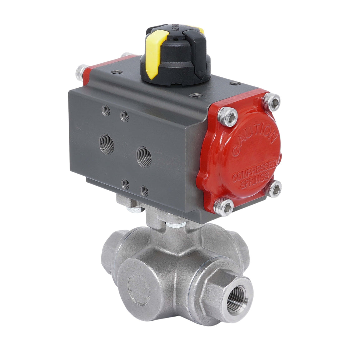 Rp 2'' T-Port 3-Way Pneumatic Stainless Steel Ball Valve Spring-opening