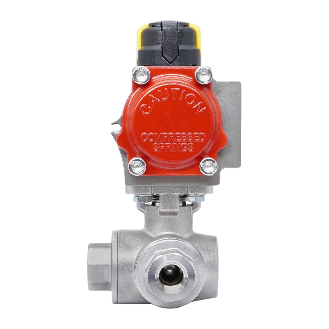 Rp 1-1/2'' L-Port 3-Way Pneumatic Stainless Steel Ball Valve Spring-opening