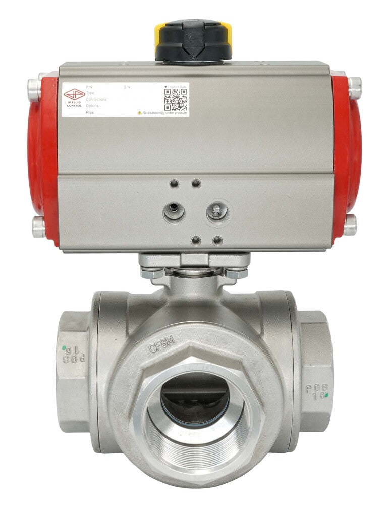 3-Way Pneumatic Ball Valve G1 1/2'' T-bore Brass Spring Closing