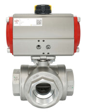 3-Way Pneumatic Ball Valve G1/2'' T-bore Brass Spring Opening