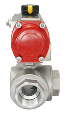 3-Way Pneumatic Ball Valve G2'' T-bore Brass Double Acting