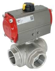 3-Way Pneumatic Ball Valve G1'' T-bore Brass Spring Closing