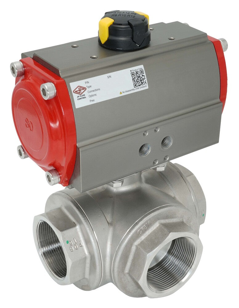 3-Way Pneumatic Ball Valve G1/4'' L-bore Brass Spring Closing