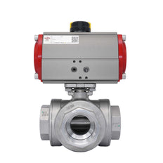 3-Way Pneumatic Ball Valve G2'' L-bore Stainless Steel Spring Closing