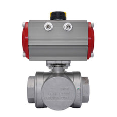 3-Way Pneumatic Ball Valve G2'' T-bore Stainless Steel Spring Opening