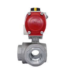 3-Way Pneumatic Ball Valve G4'' T-bore Stainless Steel Spring Closing