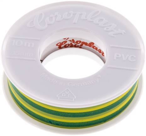 Electrical Insulation Tape VDE-tested 15mm/10m Green/Yellow [10 Pieces]