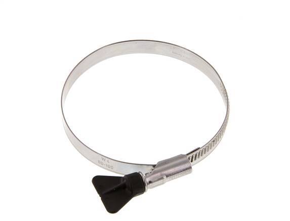 80 - 100 mm Hose Clamp with a Stainless Steel 304 12 mm band With Butterfly Handle - Norma