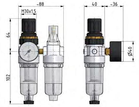 FRL 2-Part G1/4'' 350 l/min 0.5-3.0bar/7-44psi Auto Polycarbonate Standard 0