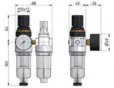 FRL 2-Part G1/4'' 350 l/min 0.5-3.0bar/7-44psi Auto Polycarbonate Standard 0