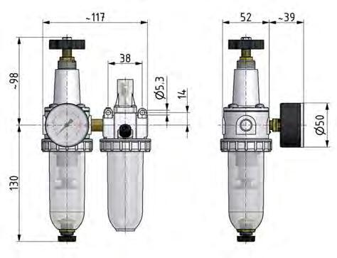 FRL 2-Part G1/4'' 600 l/min 0.5-10.0bar/7-145psi Semi-Auto Polycarbonate Standard 1