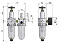 FRL 2-Part G1/4'' 600 l/min 0.5-10.0bar/7-145psi Semi-Auto Polycarbonate Standard 1