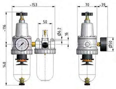 FRL 2-Part G3/8'' 800 l/min 0.5-10.0bar/7-145psi Semi-Auto Protective Cage Polycarbonate Standard 2