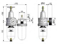 FRL 2-Part G1/2'' 2100 l/min 0.5-10.0bar/7-145psi Semi-Auto Metal Standard 3