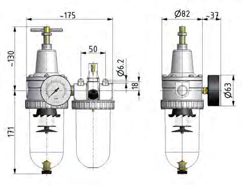 FRL 2-Part G1/2'' 2100 l/min 0.5-10.0bar/7-145psi Semi-Auto Protective Cage Polycarbonate Standard 3
