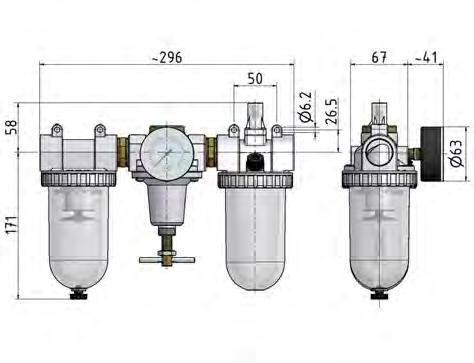 FRL 3-Part G3/4'' 3200 l/min 0.5-10.0bar/7-145psi Semi-Auto Protective Cage Polycarbonate Standard 3