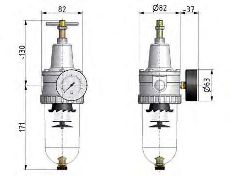 Filter-Regulator G1/2'' 3000 l/min 0.5-16.0bar/7-232psi Semi-Auto Metal Standard 3