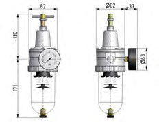 Filter-Regulator G1/2'' 3000 l/min 0.5-16.0bar/7-232psi Semi-Auto Metal Standard 3