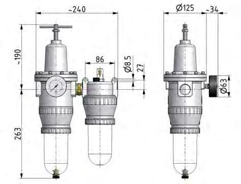 FRL 2-Part G1'' 4000 l/min 0.5-10.0bar/7-145psi Auto Polycarbonate Standard 5