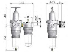 FRL 2-Part G3/4'' 4000 l/min 0.5-10.0bar/7-145psi Semi-Auto Protective Cage Polycarbonate Standard 5