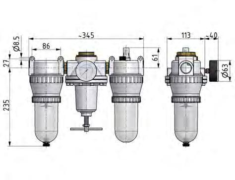 FRL 3-Part G1'' 4900 l/min 0.5-10.0bar/7-145psi Auto Polycarbonate Standard 5