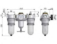 FRL 3-Part G1'' 4900 l/min 0.5-10.0bar/7-145psi Auto Polycarbonate Standard 5